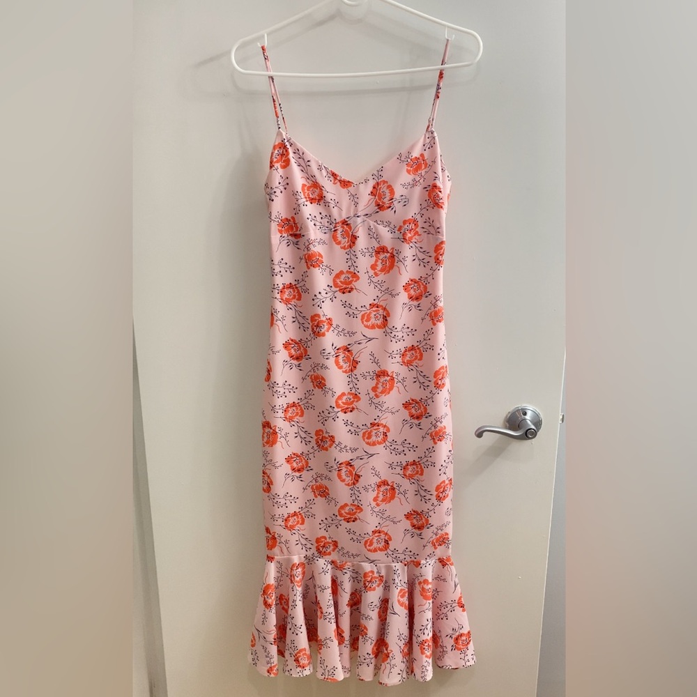 Likely Veosa Floral Midi Dress Rose Size 0 Pink Spaghetti Strap V-Neck - Picture 3 of 13